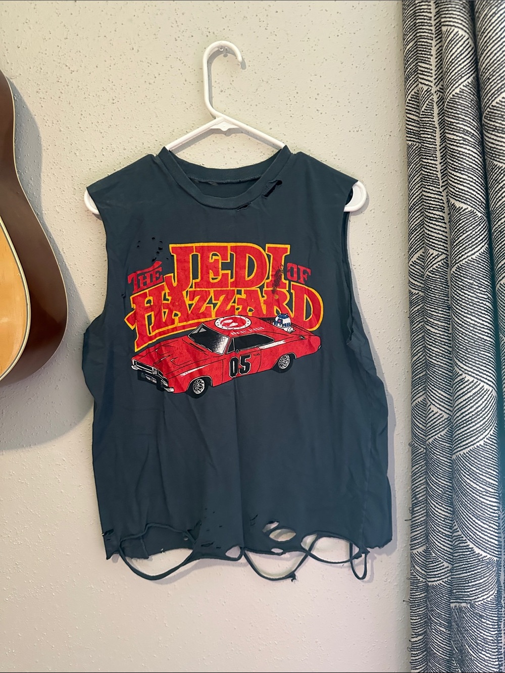 Black Graphic Muscle Tee with Red Car Print
